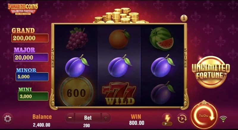 Fortune Coins Unlimited Fortune - eangach bhunúsach 3x3 le Siombailí Torthaí